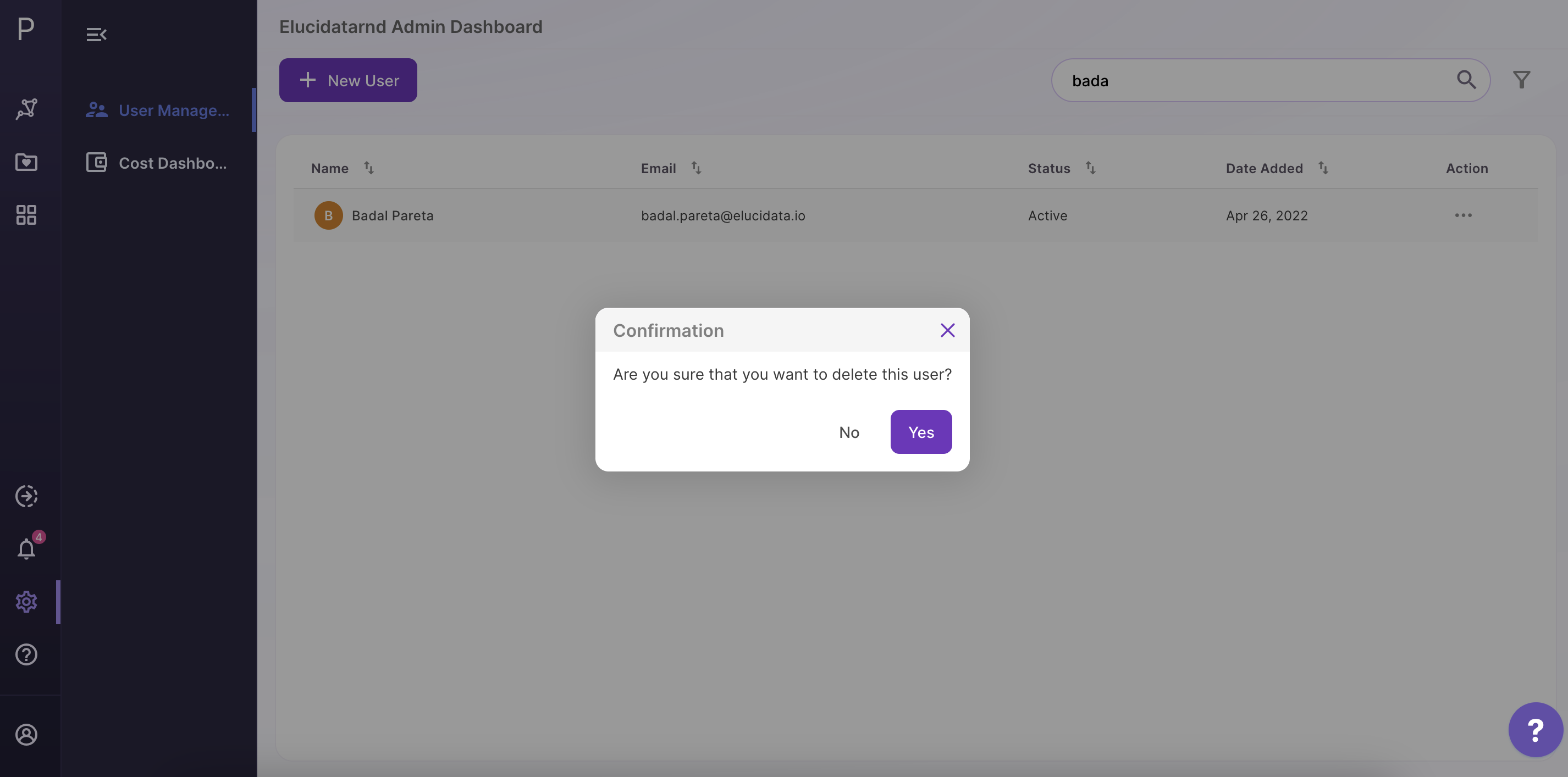 Confirmation for deleting user