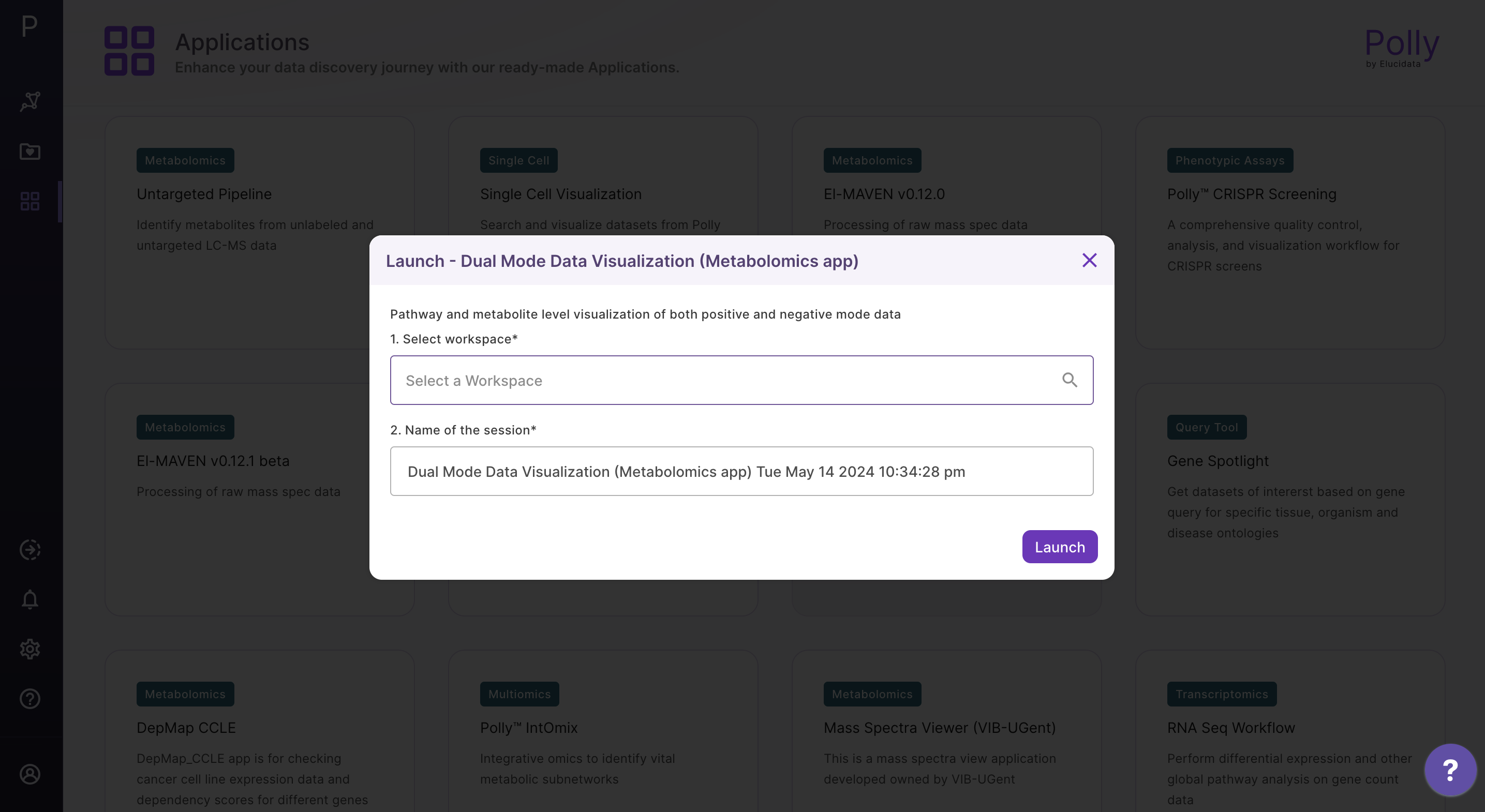 Polly Dashboard and Workspace selection