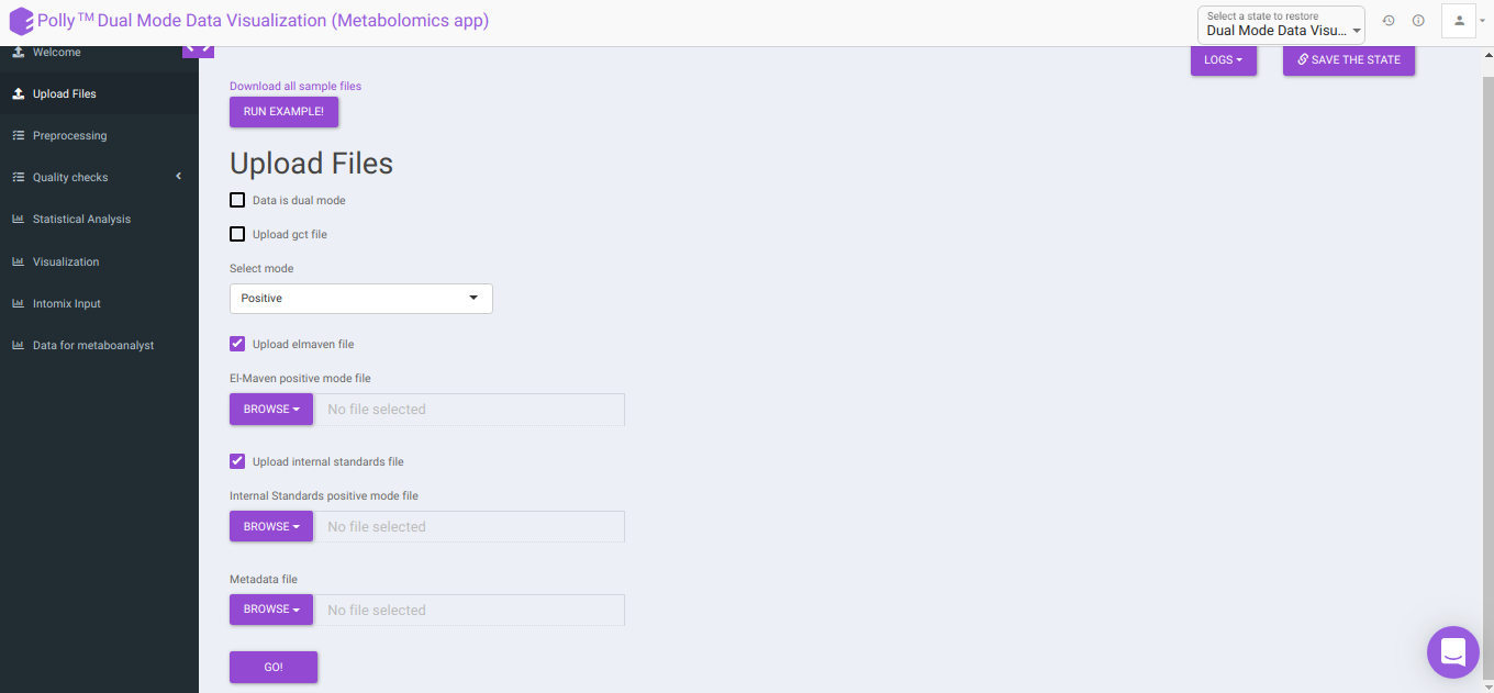 Upload Files Tab for single-mode data: *Upload internal standards file* option is checked