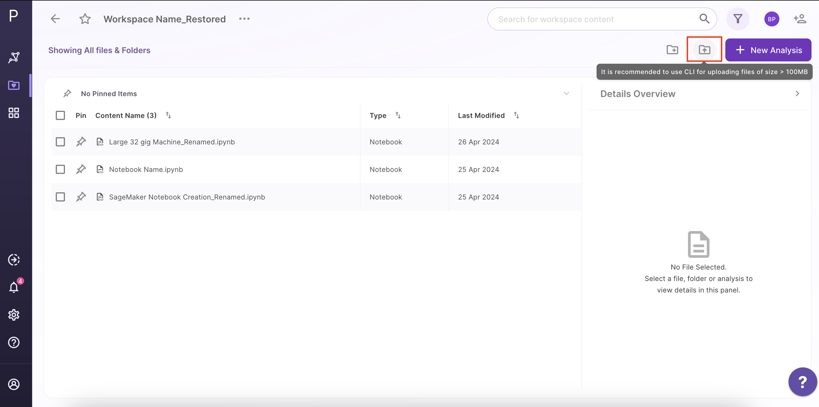 Upload Notebook button