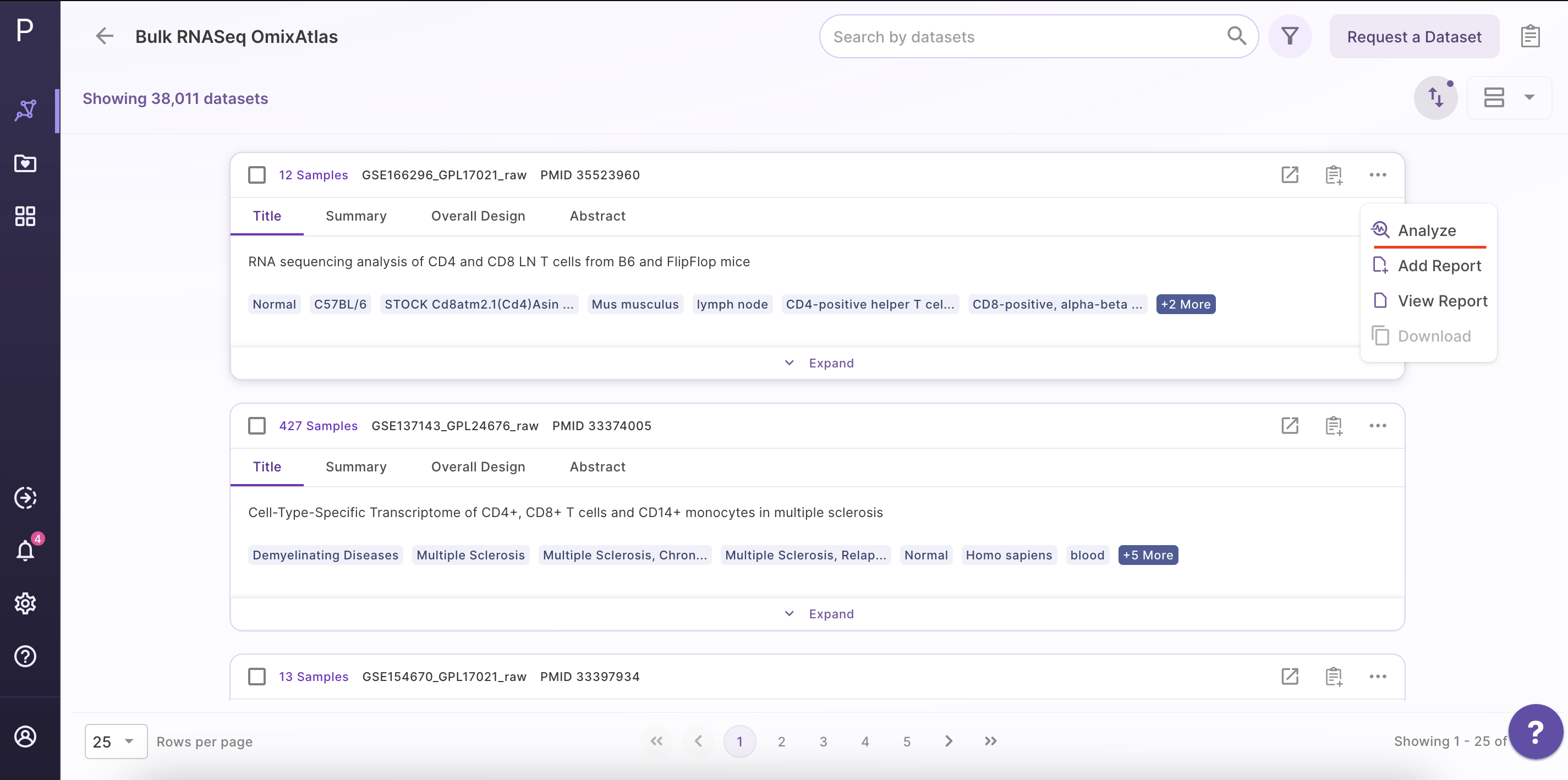 Selecting dataset
