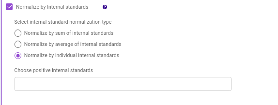 Normalize by internal standards options