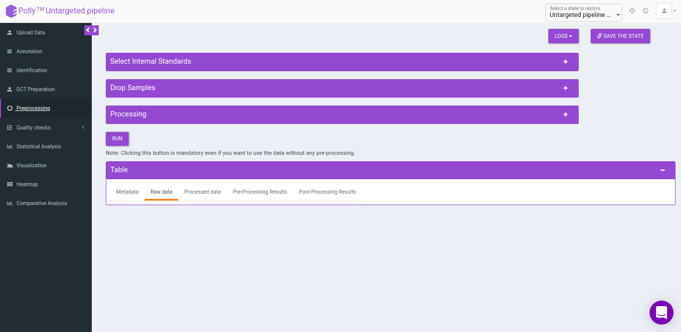 Preprocessing Tab